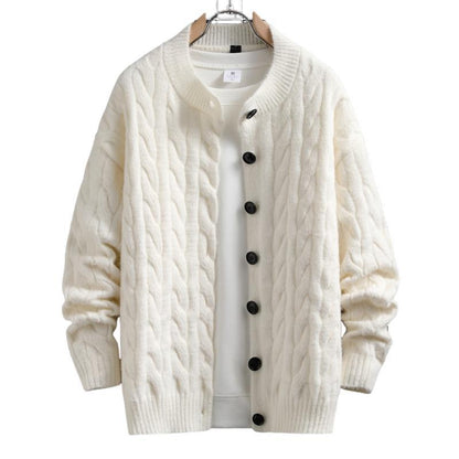 Herren Strickjacke Modern Zopfmuster Knopfverschluss