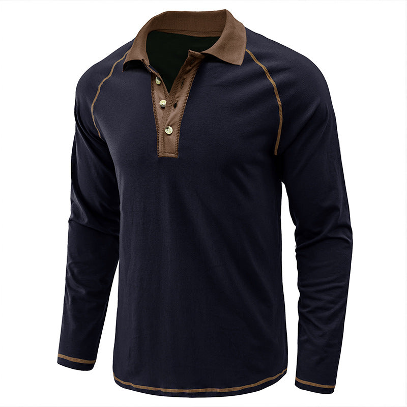 Herren Langarmshirt Modern Reverskragen Kontrastnähte Elegant