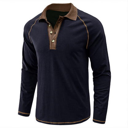 Herren Langarmshirt Modern Reverskragen Kontrastnähte Elegant