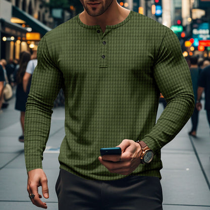 Herren Langarmshirt mit Knopfkragen und Struktur Optik Modern