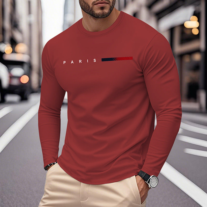 Herren Langarm T-Shirt mit modernem Paris-Druck und elastischem Saum Berlin Glamour → Herren T-Shirt Langarm mit Paris-Druck, modern, elastisch und Berlin-Glamour