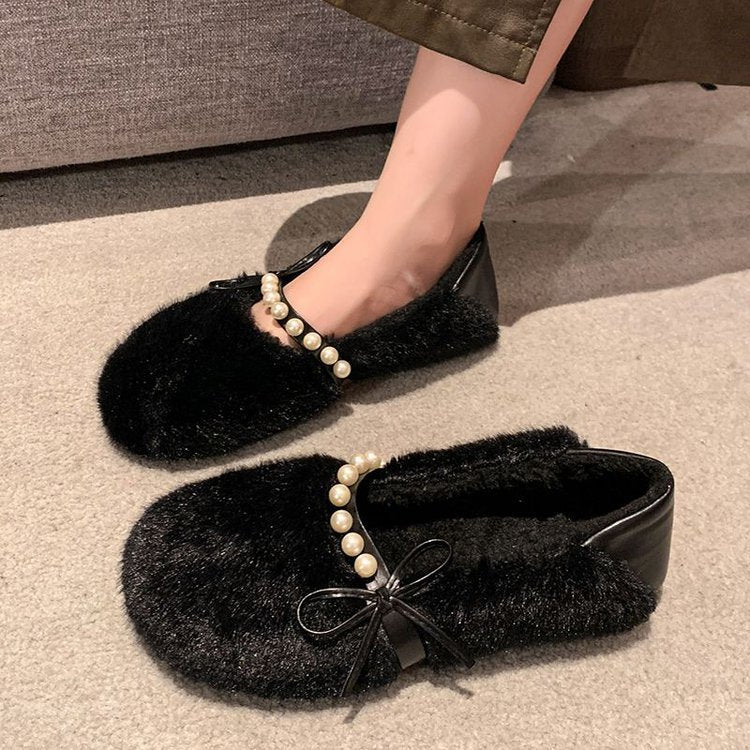 Damen Hausschuhe Flauschig Warm mit Perlen