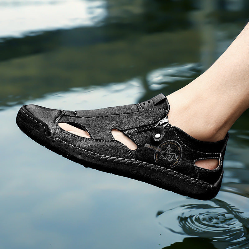 Leder Schuhe Herren Bequem atmungsaktiv Reißverschluss