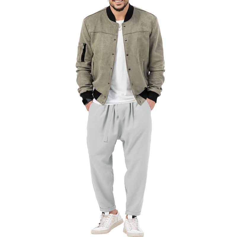 Herren Lederjacke Soft Wildleder Bomberjacke mit Taschen