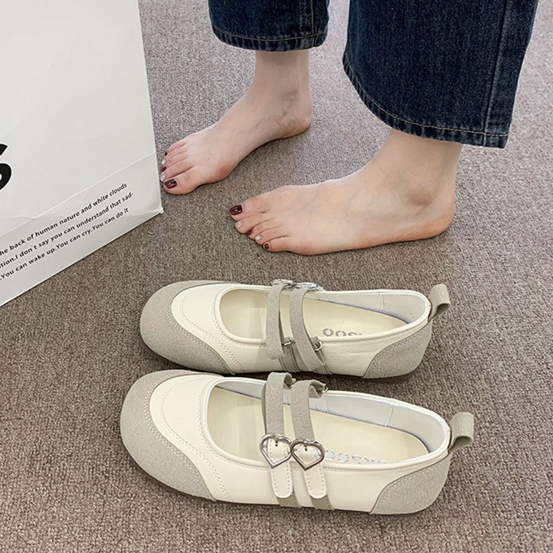 Ballerinas Damen Bequem Herz Schnalle Mode Schuhe