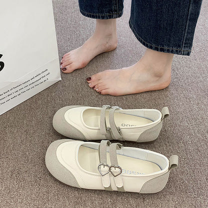 Ballerinas Damen Bequem Herz Schnalle Mode Schuhe
