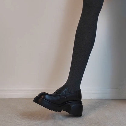 Damen Plateau Schuhe Hoch mit Blockabsatz und Schnalle