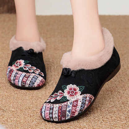 Damen Hausschuhe Plüsch Warm mit Blumenmuster
