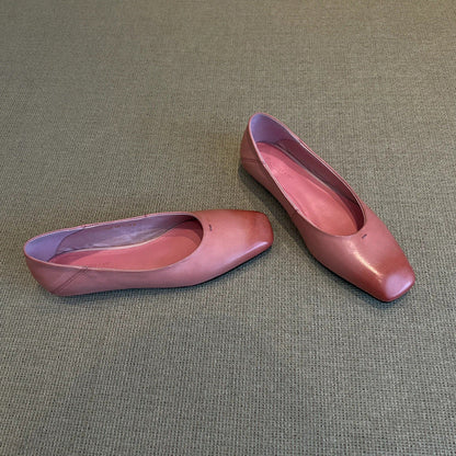 Damen Flachschuhe Elegant Quadratische Zehenpartie Lederschuhe Schwarz