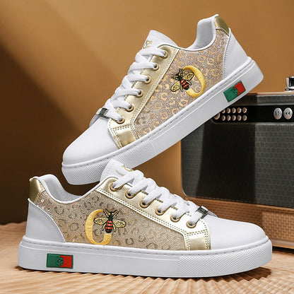 Damen Sneaker Leopardenmuster Bienen Motiv Trendy