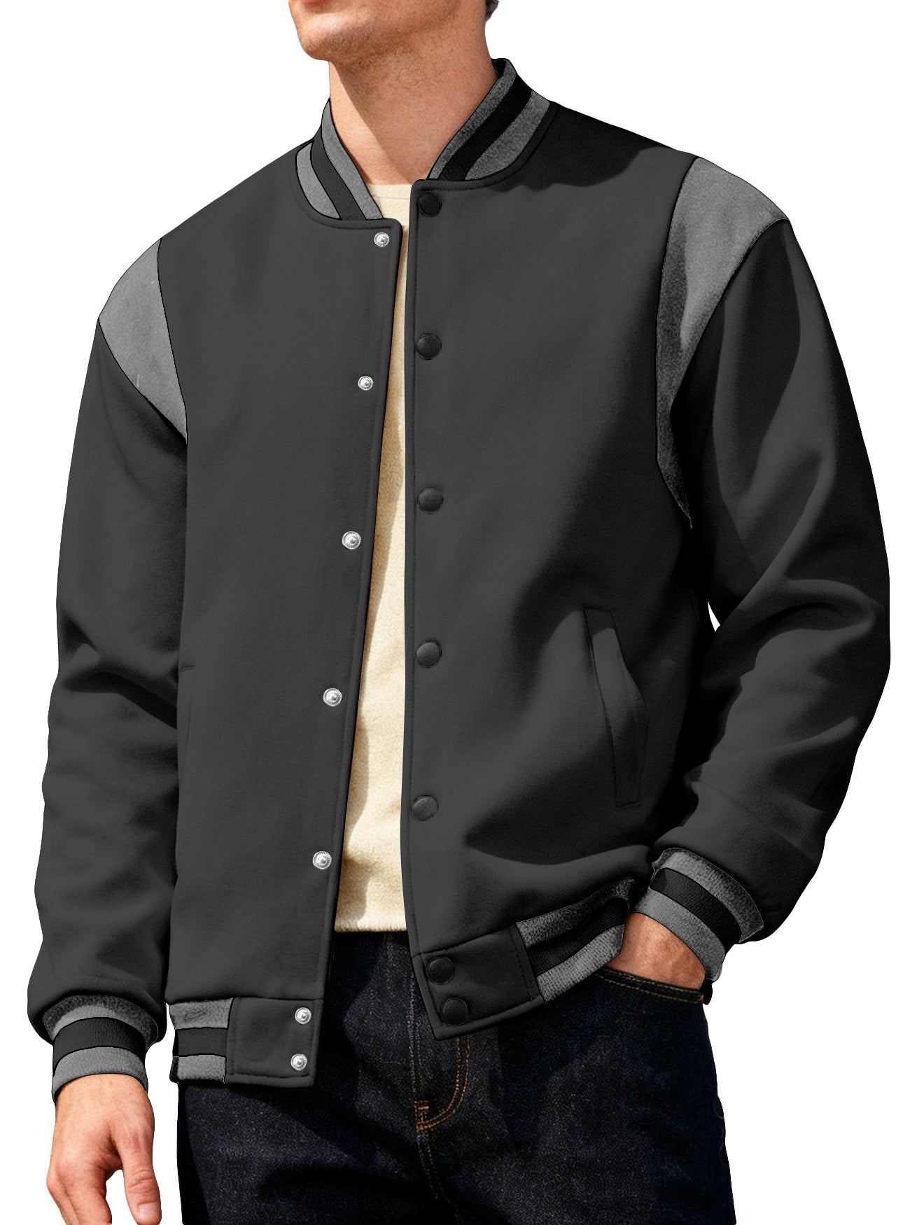 Herren Collegejacke Lässig Mit Druckknöpfen Elastisch