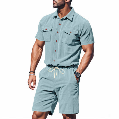 Herren Anzug Kurzarm Modern mit Taschen Elastisch
