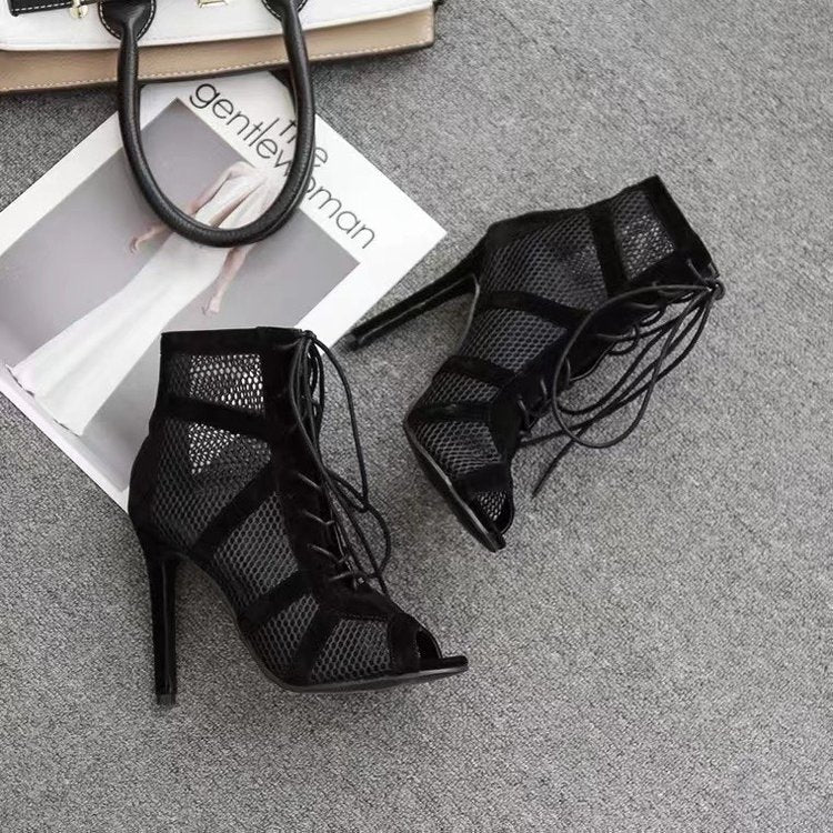 Damen Stiefel Netzdesign Elegant Schnüren