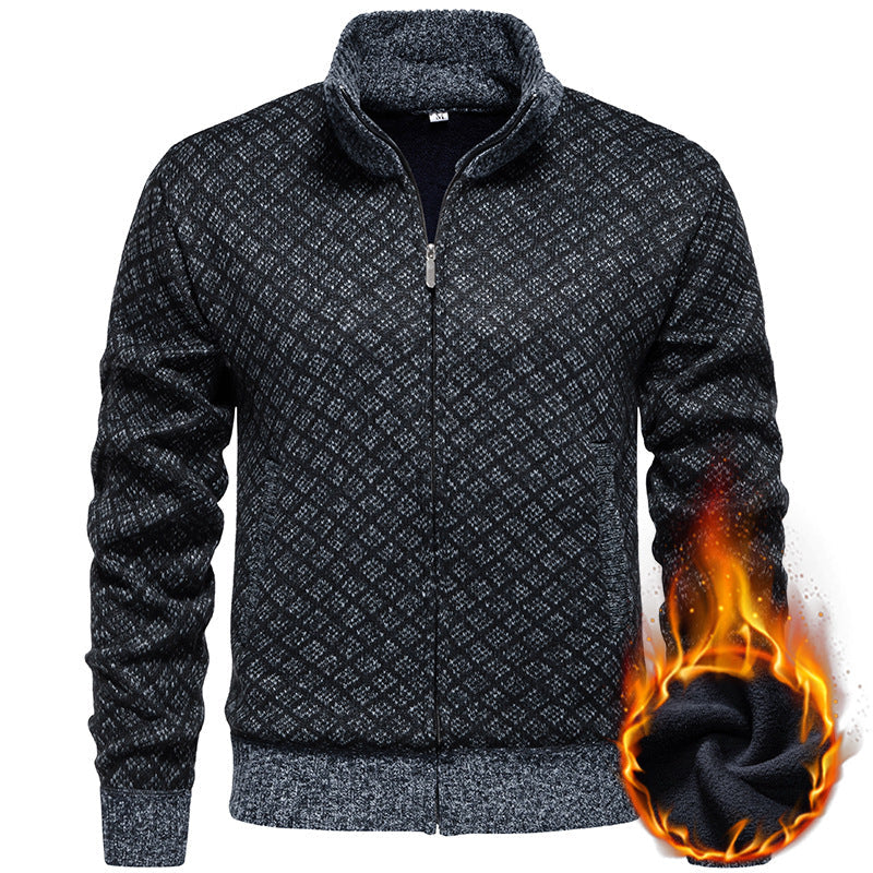 Herren Strickjacke Rautenmuster Modern Reißverschluss