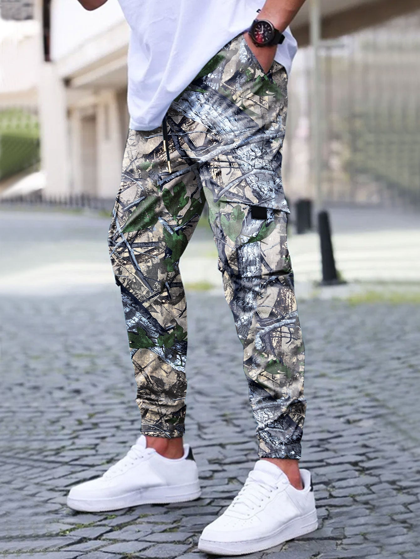 Herren Cargo-Hose Elastisch Reißverschluss Taschen Bequem