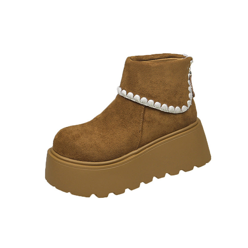 Damen Plattformstiefel Warmfutter Dekorativer Saum Winterstiefel
