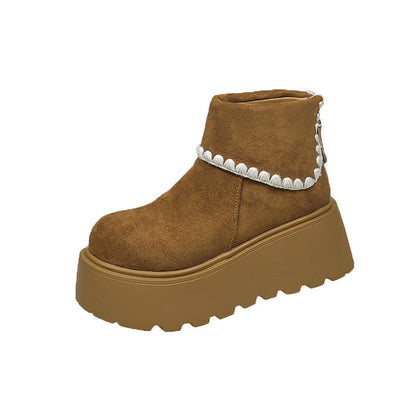 Damen Plattformstiefel Warmfutter Dekorativer Saum Winterstiefel
