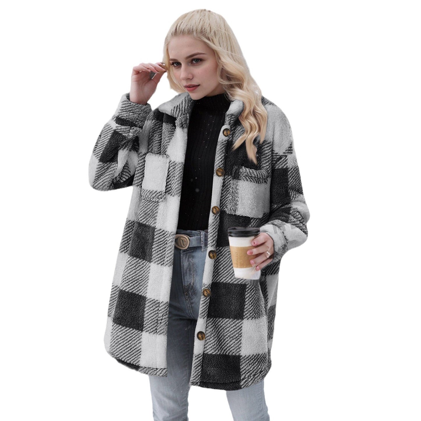 Damen Flanell-Jacke Warm Elegant