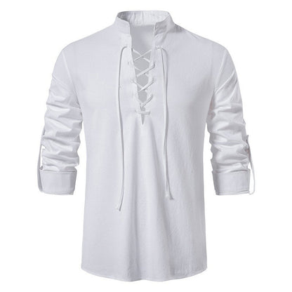 Herren Langarmhemd Modern Schnürfront Baumwolle