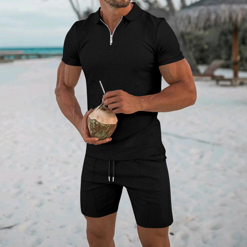 Herren Kurzarm-Set mit Polo-Shirt und modischen Shorts Sommer