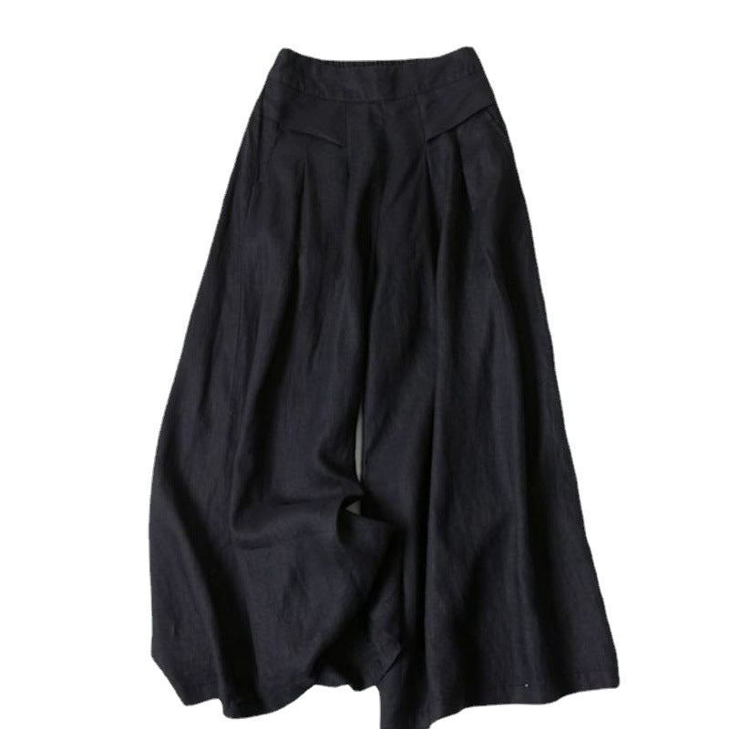 Damen Leinenhose Weit Bequem Mit Hochem Bund