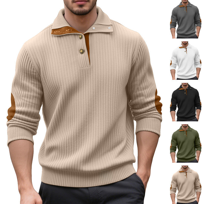 Herren Strickpullover Rippstruktur Elegante Knöpfe Modern