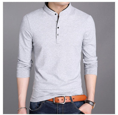 Herren Polohemd Langarm Modern Stehkragen Elegant