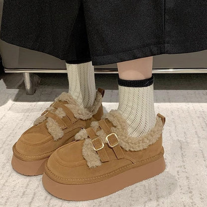 Damen Plateau Sneaker Kuschelig mit Schnallen Größe 35-42