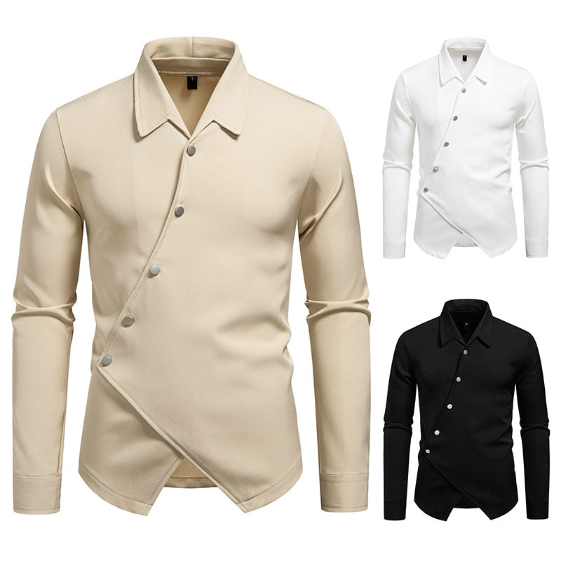 Exklusive Herren Hemdbluse Asymmetrisch Elegant Knopfdesign - BerlinGlamour