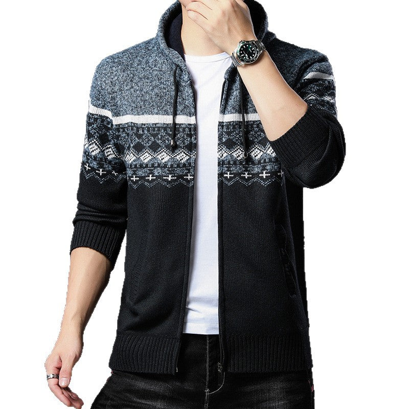 Herren Strickjacke Kapuze Gemustert Bequem
