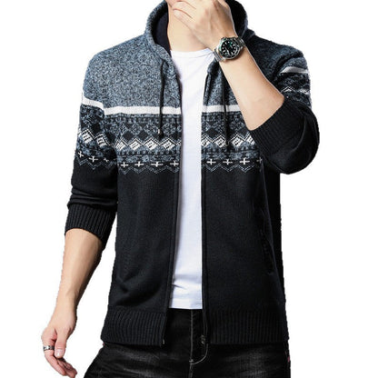 Herren Strickjacke Kapuze Gemustert Bequem
