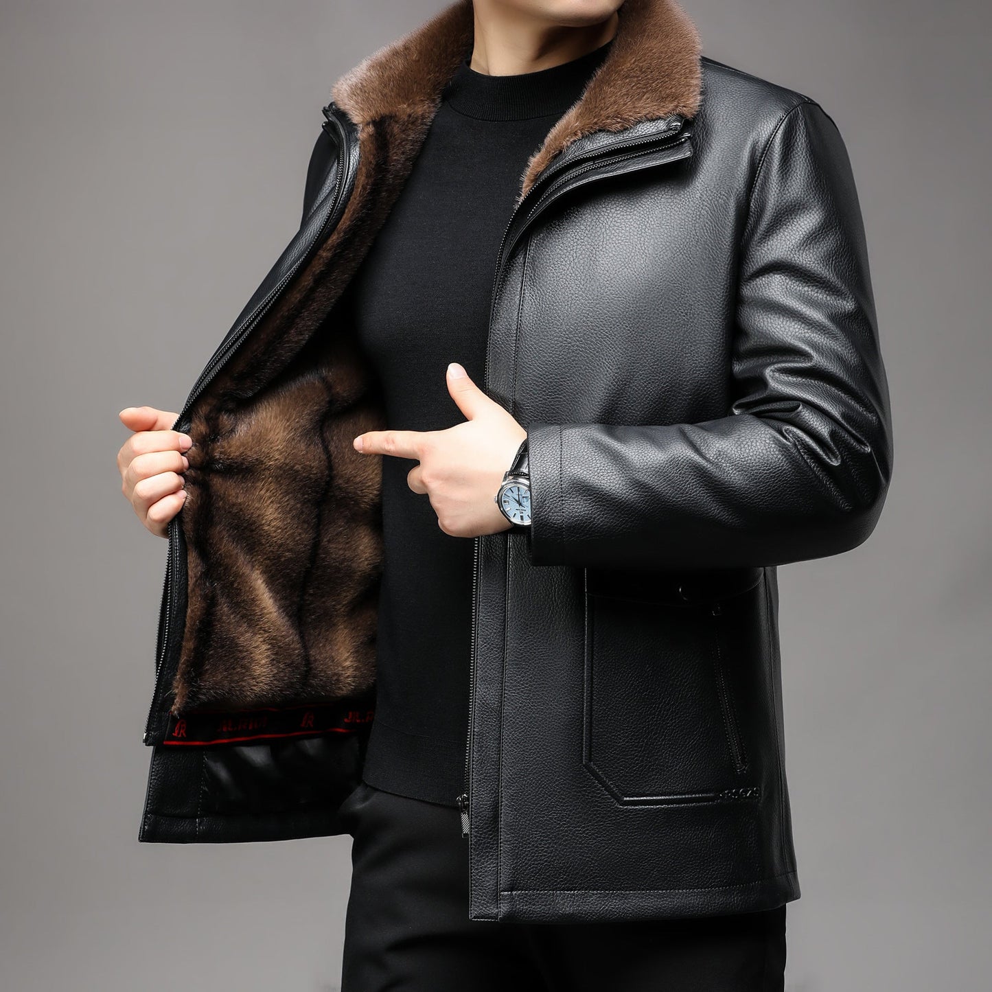 Herren Lederjacke Gefüttert Ledermantel Schwarz Elegant - BerlinGlamour