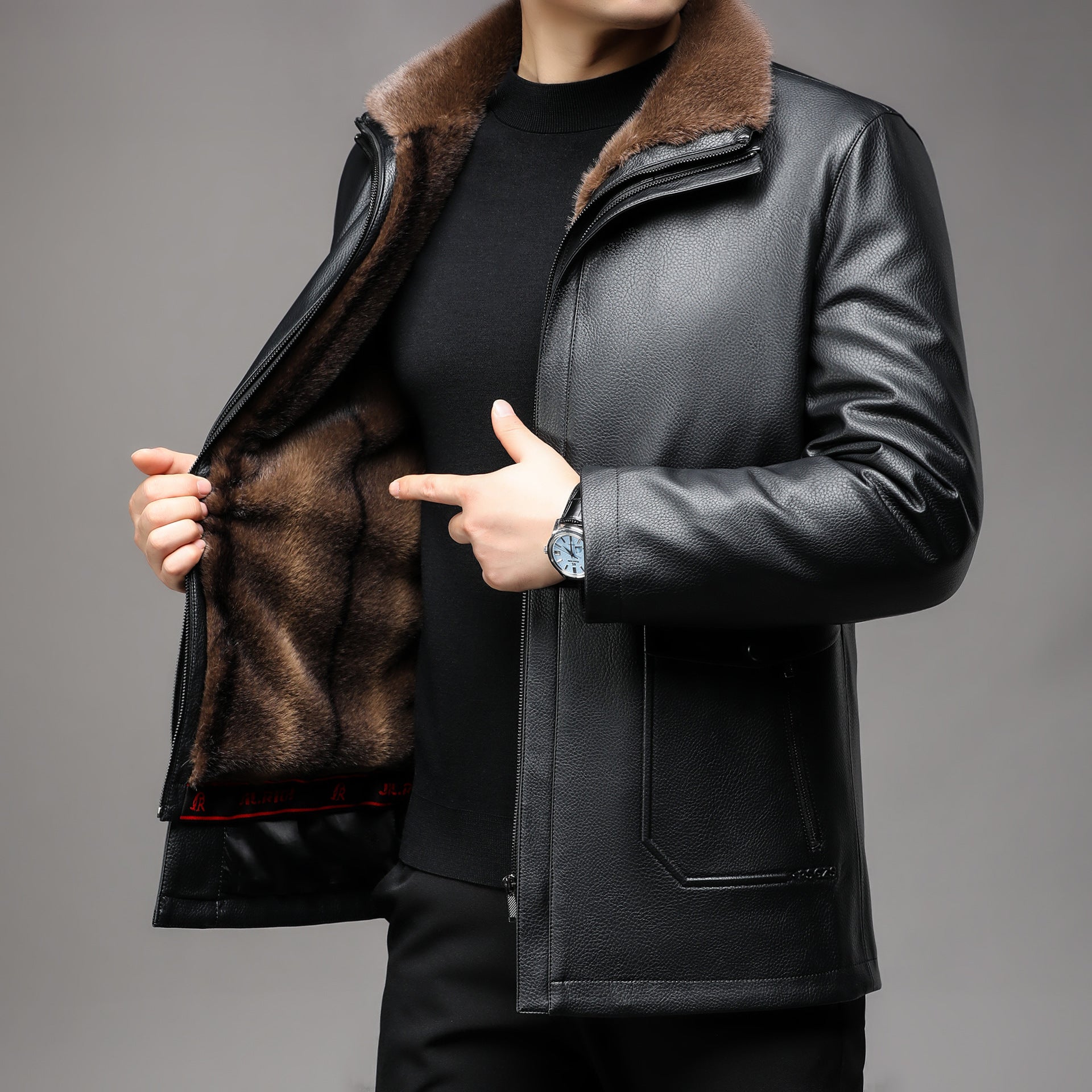 Herren Lederjacke Gefüttert Ledermantel Schwarz Elegant - BerlinGlamour