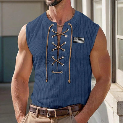Herren Muskelshirt Gestickt Berlin Motiv Schnürung