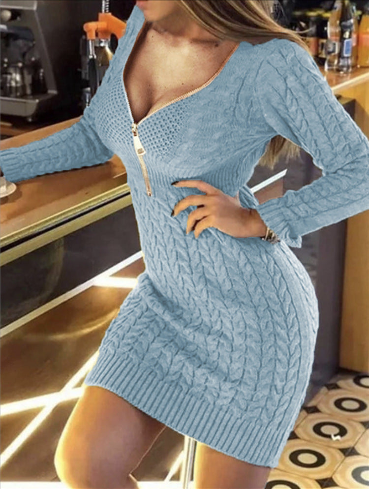 Damen Strickkleid Elegantes Hochkragen Kleid Modern
