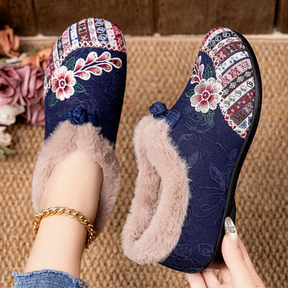 Damen Hausschuhe Flauschig Warm Stickerei