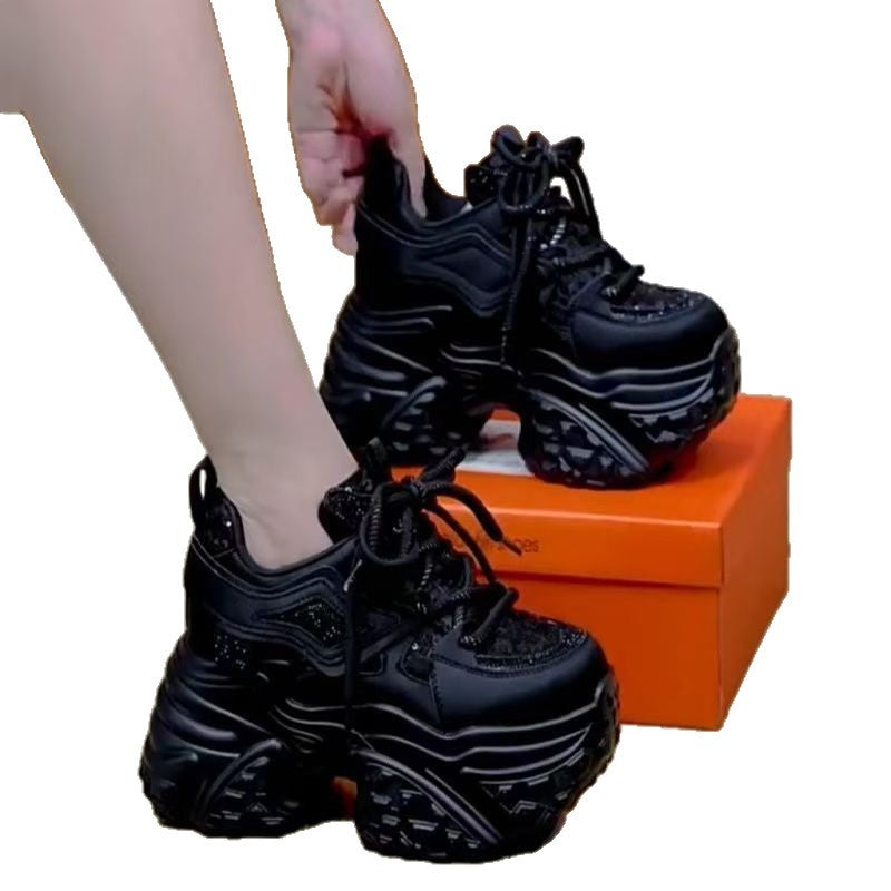 Damen Plateau Sneaker Glitzer schwarz mit stabilen Sohlen