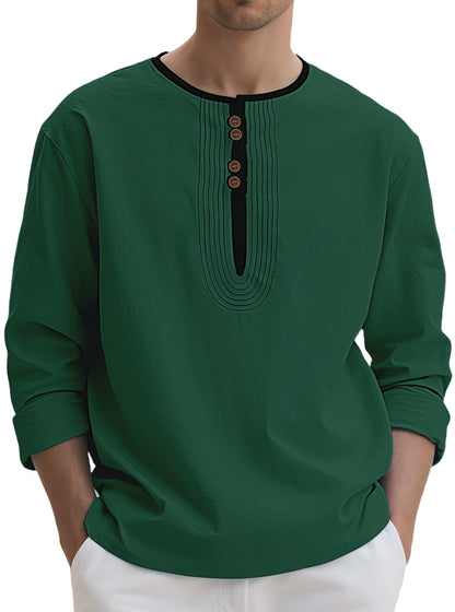 Herren Langarmshirt Modern mit Knopfverschluss Elegant