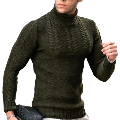 Herren Strickpullover Hochkragen Zopfmuster Elegant