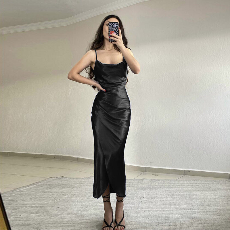 Damen Maxikleid Elegantes Langkleid mit Wickelschnitt und Spaghettiträgern