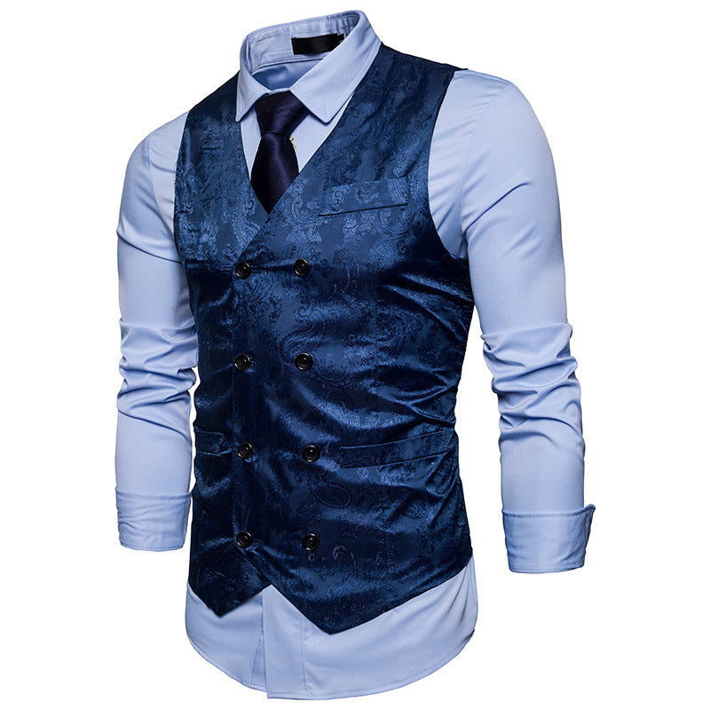 Herren Weste Elegant Jacquard Doppelt Knöpfe Slim Fit