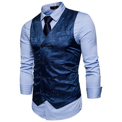 Herren Weste Elegant Jacquard Doppelt Knöpfe Slim Fit