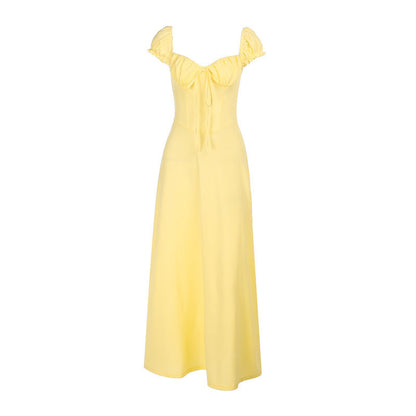 Damen Maxikleid mit Puffärmeln und Schnürung Elegant