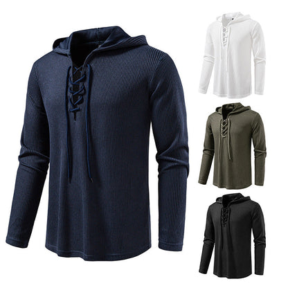 Herren Kapuzenpullover Struktur Design Schnürung Modern