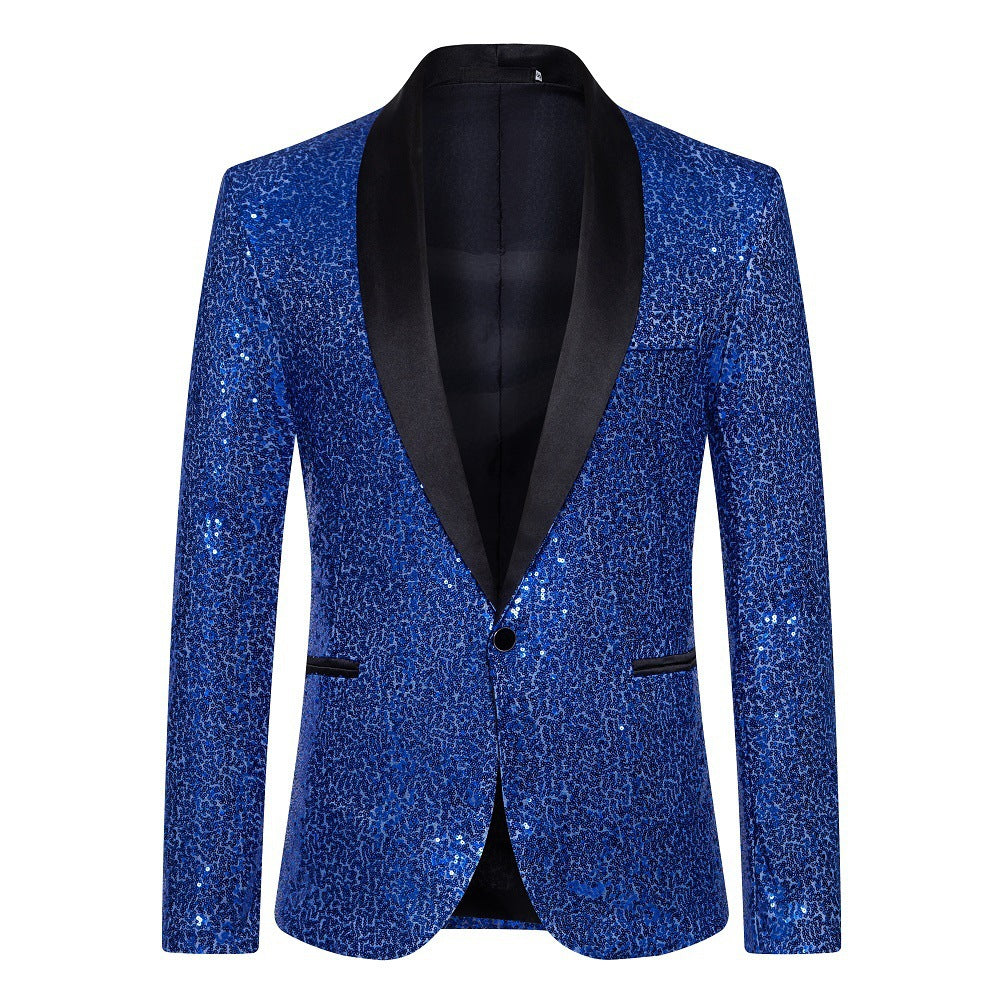 Herren Blazer Glamour Pailletten Effekt Satin Kragen