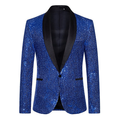 Herren Blazer Glamour Pailletten Effekt Satin Kragen