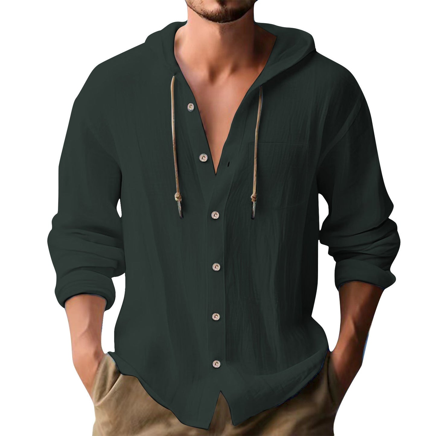Herren lässiges Kapuzenshirt mit Knopfleiste und praktischen Taschen BerlinGlamour.