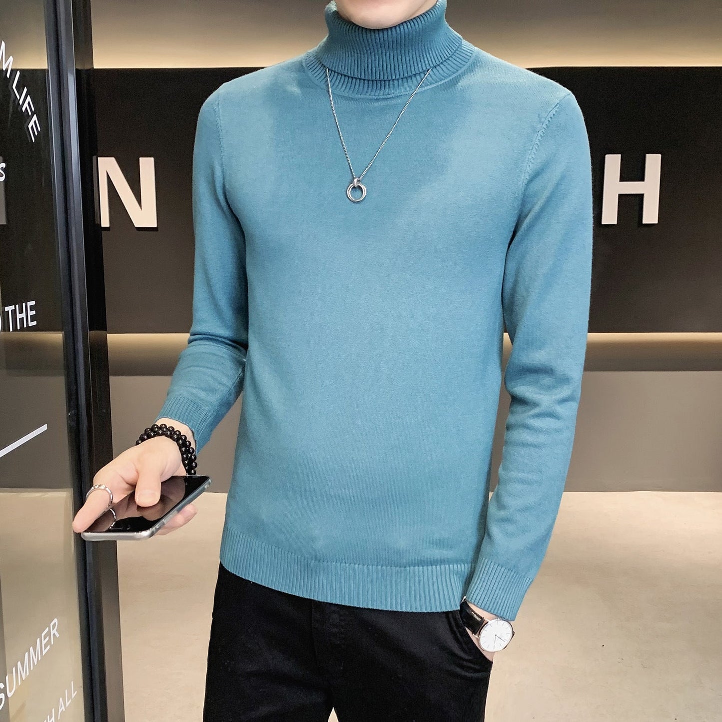 Herren Pullover Weich Strickware Hochkragen Modern