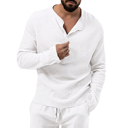 Herren Langarmshirt Waffel-Design Knopfleiste Modern