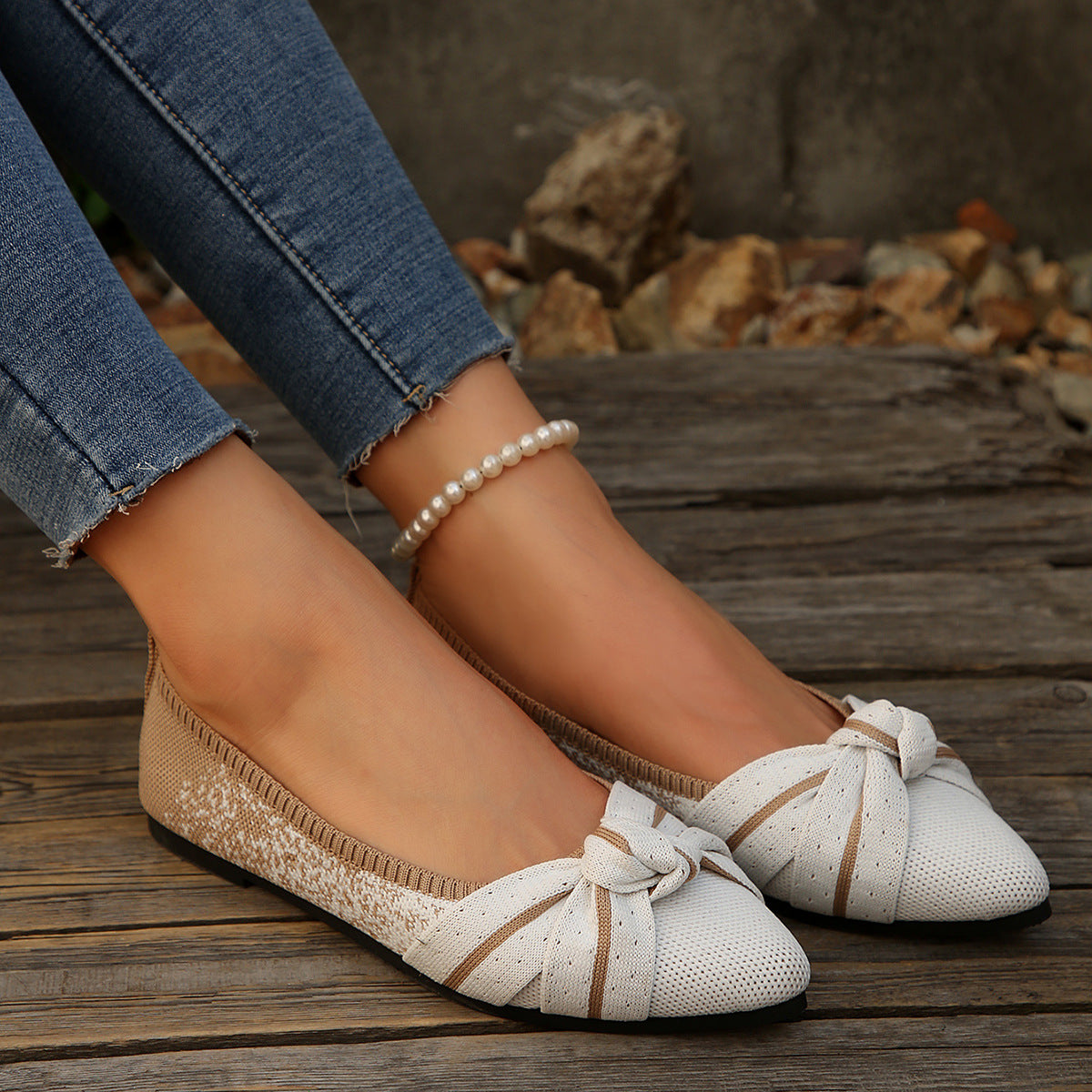 Damen Ballerinas Schleifen-Design atmungsaktiv Elegant